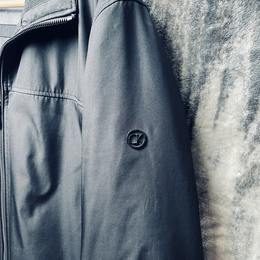 Calvin Klein Men's L Black Soft Shell Full Zip Jacket W/ Pockets,  Ribbed Collar